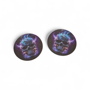Flaming Skull Car Cup Holder Coasters Set of 2 N̈WOT